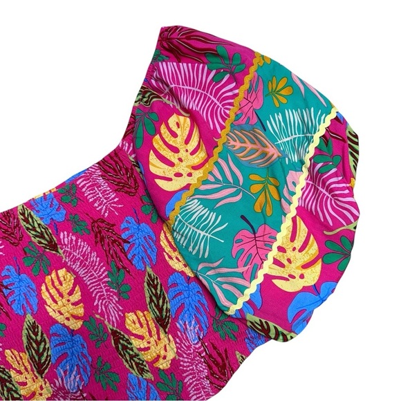 Sugarlips Marina Fuchsia Pink Tropical Smocked Crop Top Plus Size 2x - Picture 4 of 9